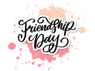 Vector illustration of hand drawn happy friendship day felicitation in fashion style with lettering text sign and color triangle for grunge effect isolated on white background - Powered by Adobe