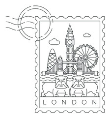 Minimal London stamp, linear vector illustration and typography design, England, United Kingdom