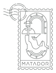Matador stamp minimal linear vector illustration and typography design, Spain