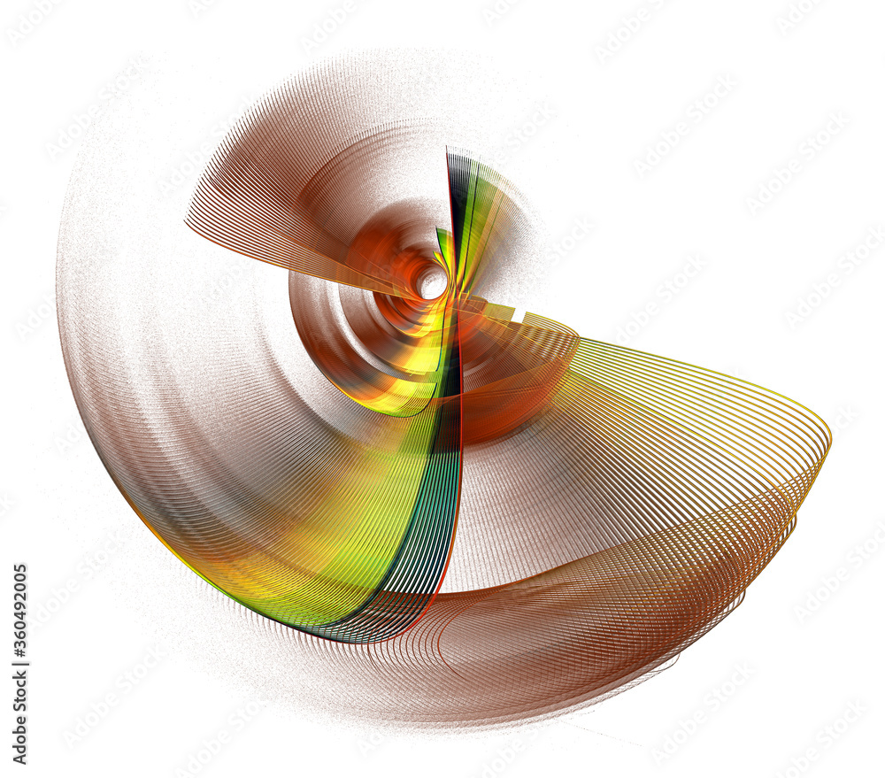 Poster Abstract propeller rotates. Smooth lines leave the center in different directions in waves. Graphic design element. Technical symbol or logo. 3D rendering. 3D illustration