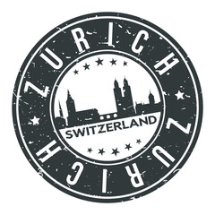 Zurich Switzerland Europe Stamp Logo Icon Symbol Design Skyline City.
