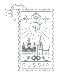 Russia stamp minimal linear vector illustration and typography design