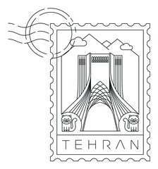 Tehran stamp minimal linear vector illustration and typography design, Iran