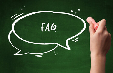 Hand drawing FAQ abbreviation with white chalk on blackboard