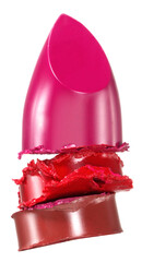 three color sliced lipstick on white background