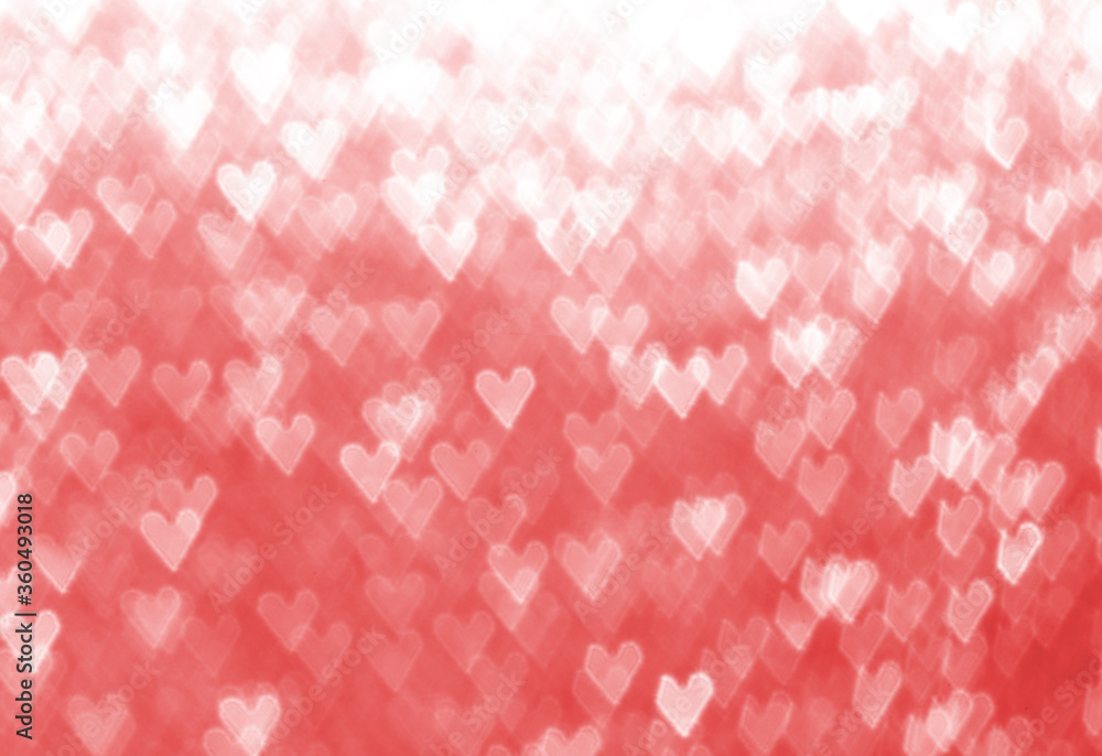 Wall mural red background with heart shape snow bokeh out of focus