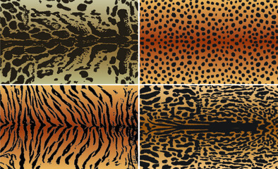 Vector illustration set of animal seamless prints. Tiger, Clouded tiger, Cheetah patterns collection.
