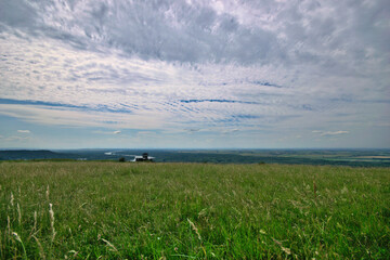 Graslandschaft auf dem Plateau des Braunsbergers bei Hainburg mit Donau