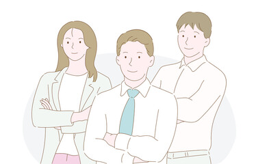 Fototapeta premium Successful company with happy workers. Hand drawn style vector design illustrations. EPS 10