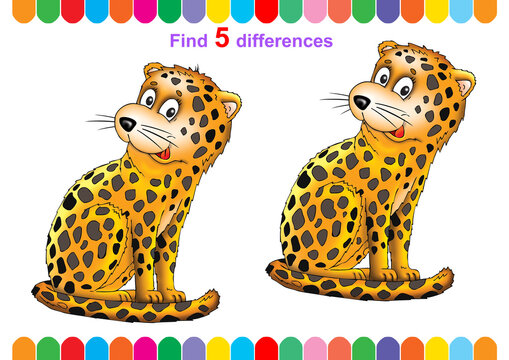 illustration, children's puzzle, educational game. Find 5 differences.
 For younger children. Cartoon characters.
