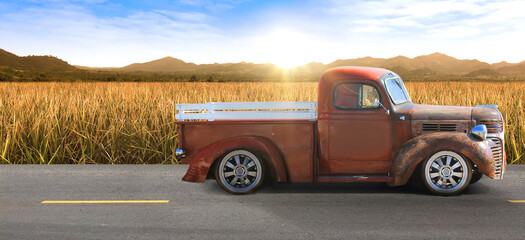  Classic Chevrolet 3100 pickup truck with some rust on felixstowe seafront - obrazy, fototapety, plakaty