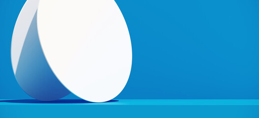 Minimal cosmetic background for product presentation. Blue podium and circular panel on blue background. 3d render illustration. Object isolate clipping path included.