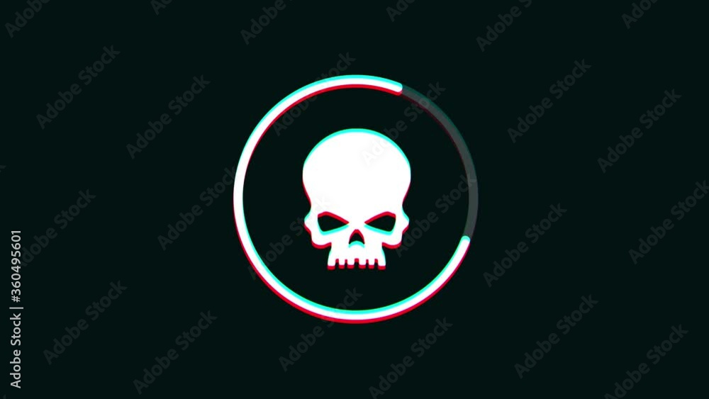 Poster skullhead icon with technology glitch fx/ 4k animation of an abstract skullhead icon with glitch tex