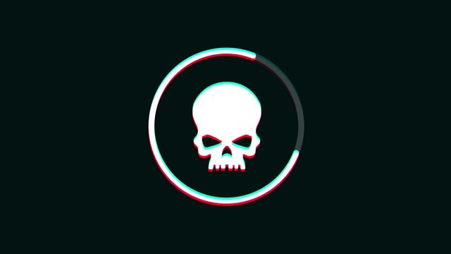 Skullhead Icon With Technology Glitch Fx/ 4k animation of an abstract skullhead icon with glitch textures and digital artefacts and noise effects