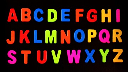 Letters of the Latin alphabet, different colors. Written language - a symbolic system for formalizing, recording and transfer of the semantic data of the speech information.