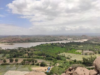 Hanuman temple on a hill located in hampi