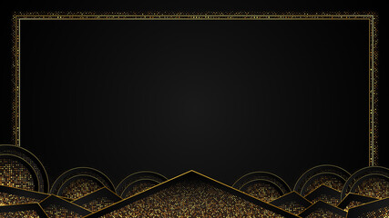 abstract black luxury background of dark gold paper triangle, cirlce and golden sparkle, elegant Premium Vector, Cover layout template