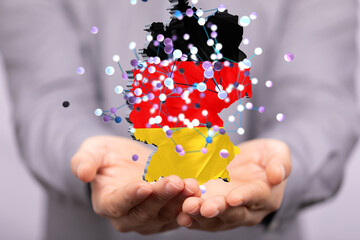 Abstract of germany map network, internet and global connection concept, Wire Frame 3D mesh...