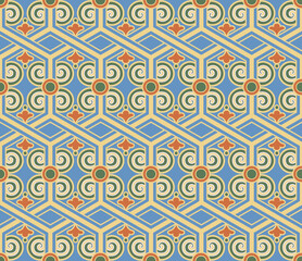 Retro vintage Chinese traditional pattern seamless background polygon cross frame spiral curve tracery