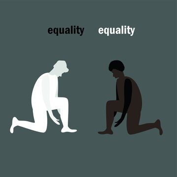 White Man Kneeling. Black Lives Matter, Human Rights Of Black People In U.S. America. Protests. Vector Illustration