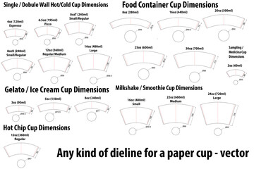 Any kind of dieline - diecut for a paper cup template - vector