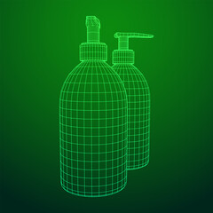 Hand sanitizer alcohol bottle for hygiene. Disinfection concept. Wireframe low poly mesh vector illustration.