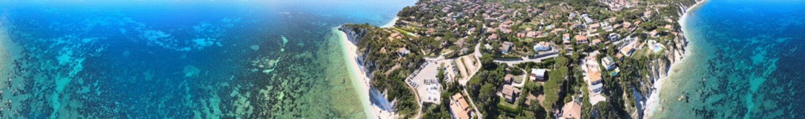 Obraz premium Elba Island, Italy. Amazing downward aerial view from drone of Capo Bianco and Padulella Beach near Portoferraio
