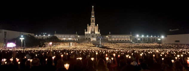 Procession of candles at the Sanctuary of Our Lady of Fatima, in Portugal.