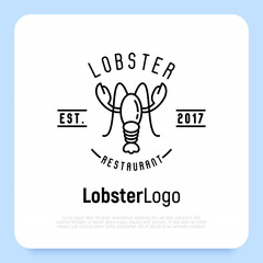 Four different styles for logo of fish or sushi restaurant with such elements as lobster, fish and shrimp. Thin line vector illustration.