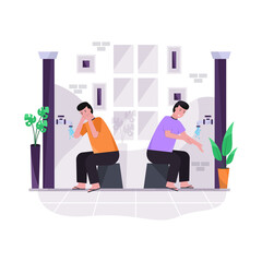 Flat vector illustration of someone does ablution, washing hands, rinsing, washing face, ears, and feet