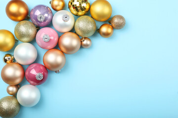 Decorative Christmas balls top view. Place to insert text.
