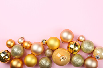 Decorative Christmas balls top view. Place to insert text.
