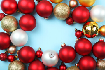 Decorative Christmas balls top view. Place to insert text.
