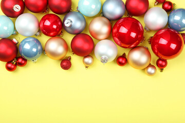 Decorative Christmas balls top view. Place to insert text.
