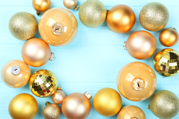 Decorative Christmas balls top view. Place to insert text.
