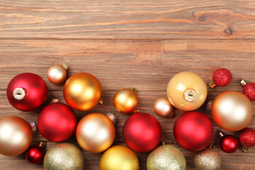 Decorative Christmas balls top view. Place to insert text.

