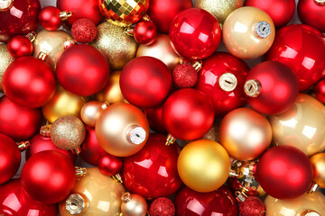 Background of beautiful christmas balls. New Year or Christmas background.
