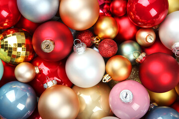 Background of beautiful christmas balls. New Year or Christmas background.
