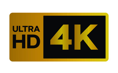 Gold 4k Ultra HD label isolated on white background. High resolution Icon logo; High Definition TV / Game screen monitor display vector label.