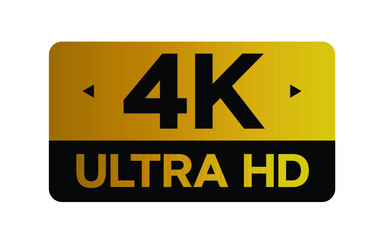 Gold 4k Ultra HD label isolated on white background. High resolution Icon logo; High Definition TV / Game screen monitor display vector label.