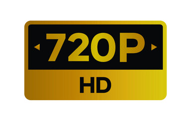Gold 720p HD label isolated on white background. High resolution Icon logo; High Definition TV / Game screen monitor display vector label.