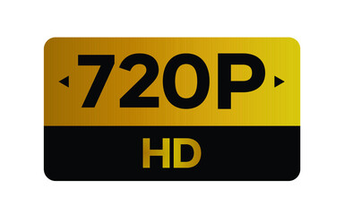 Gold 720p HD label isolated on white background. High resolution Icon logo; High Definition TV / Game screen monitor display vector label.