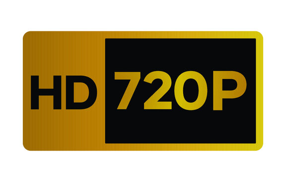Gold 720p HD label isolated on white background. High resolution Icon logo; High Definition TV / Game screen monitor display vector label.