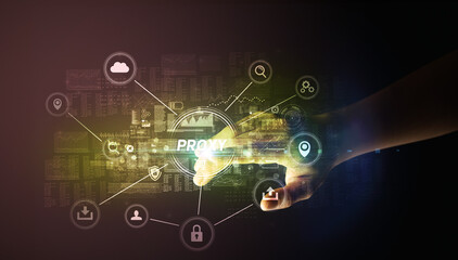 Hand touching PROXY inscription, Cybersecurity concept