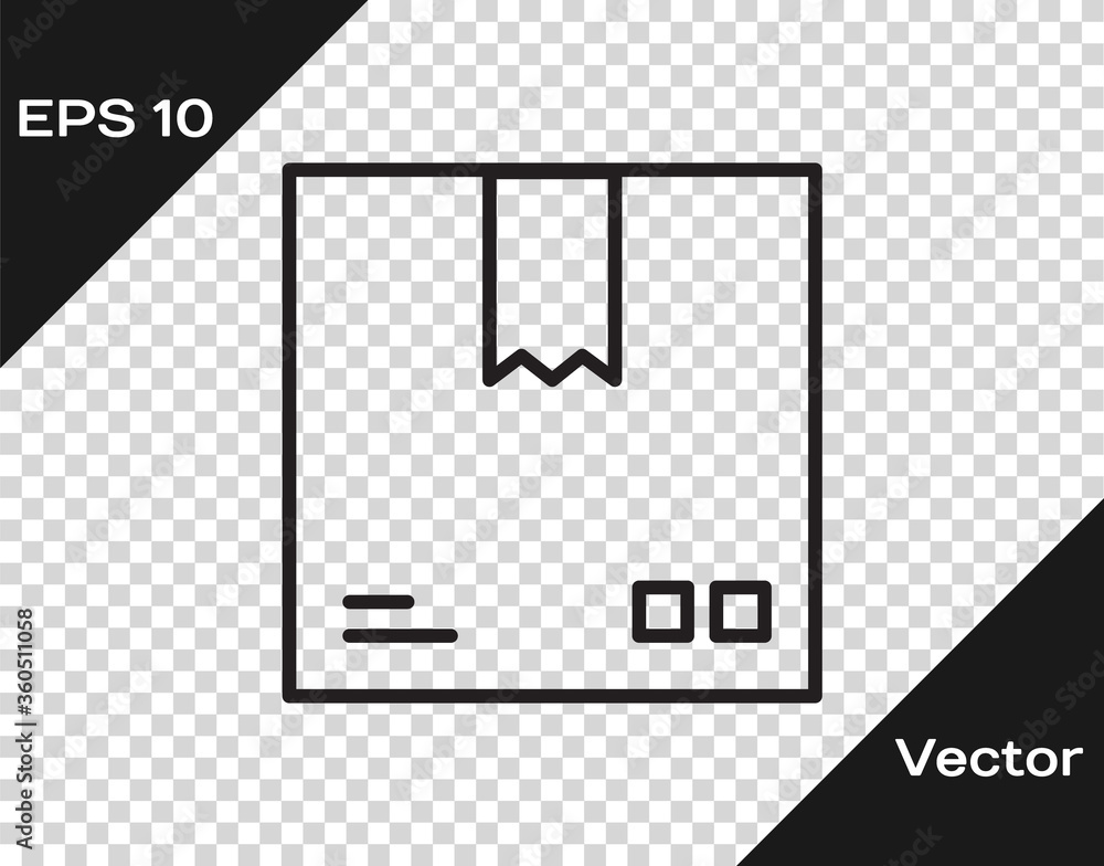 Poster black line cardboard box with traffic symbol icon isolated on transparent background. box, package, 
