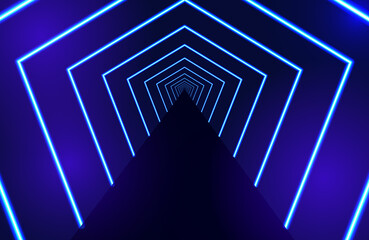 Futuristic tunnel neon background with Glowing electric bright lines . Neon glowing lines, magic energy space light concept, abstract background wallpaper design, vector illustration