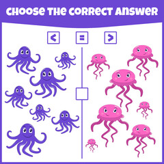 More less or equal. Compare the number. Counting game. Educational mathematical game. Math game for kids.