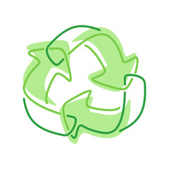 Recycle sign - drawn ec-friendly emblem for biodegradable zero waste products packaging - isolated vector logo