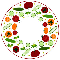 Circle vegetables ornament. For design of umbrella, plate, tablecloth, CD or any other circle object.