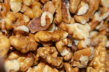 Peeled walnuts close-up. Surface texture. Healthy diet.
